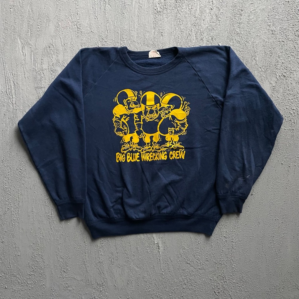 Vintage Big Blue Wrecking Crew Sweatshirt Mens Medium Navy 80s Classy Fashion